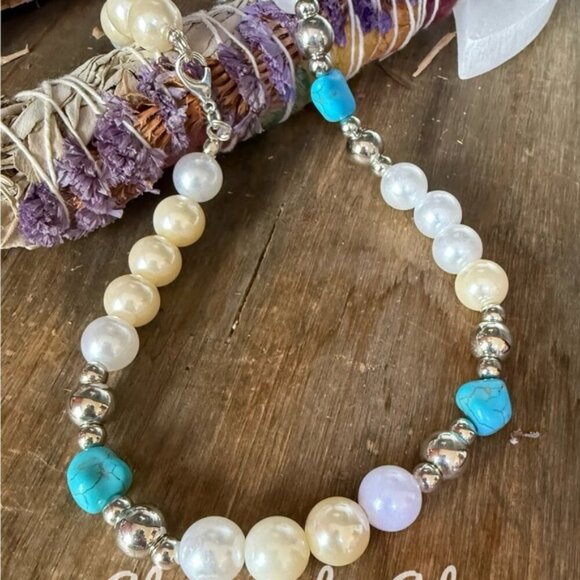 Chunky  pearl and Turquoise  necklace/statement pearl necklace - Picture 1 of 3